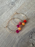 Créoles Dorées Perles Multicolores rouge et range