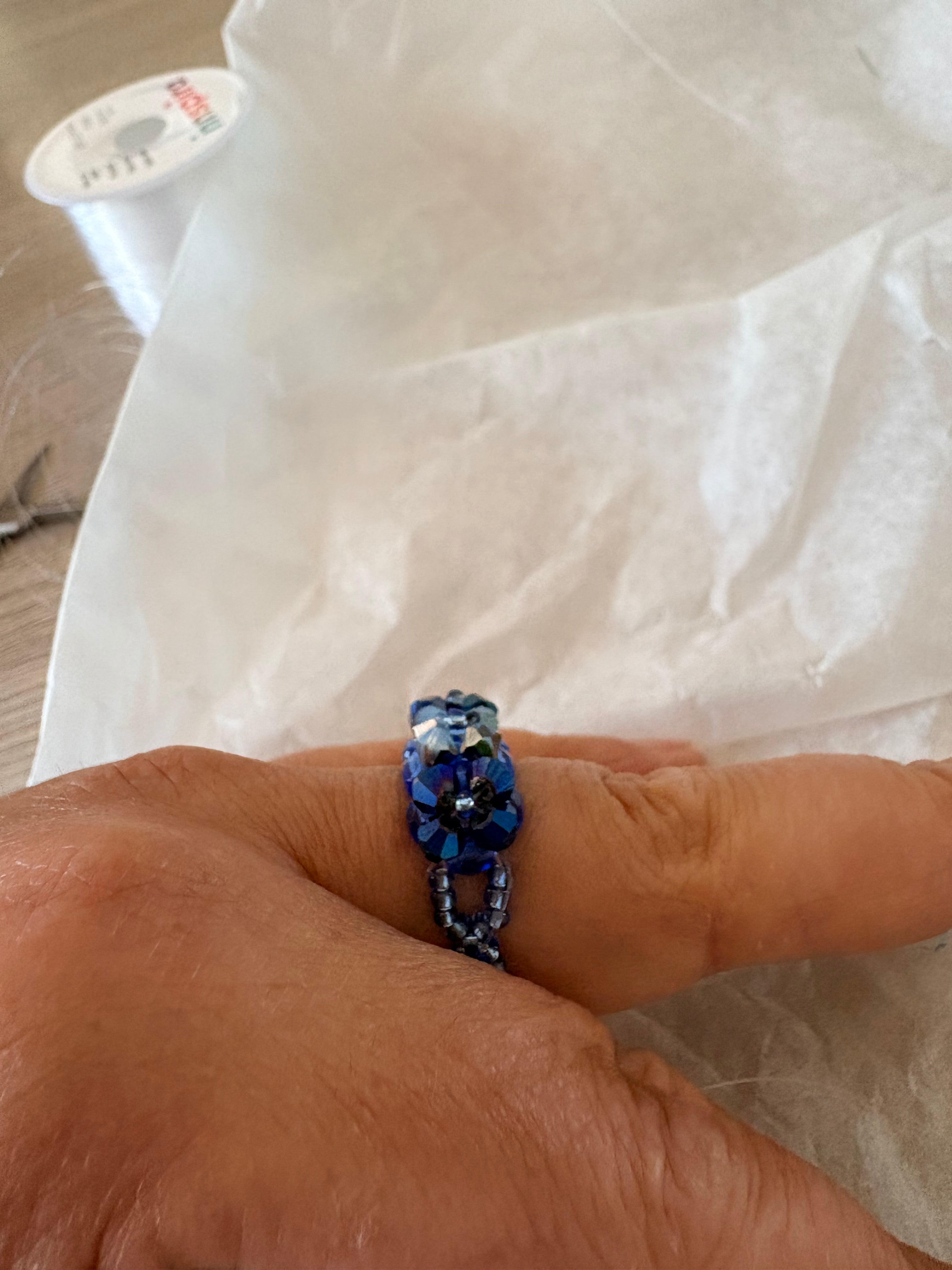 Bague fleurs swarovski bleue