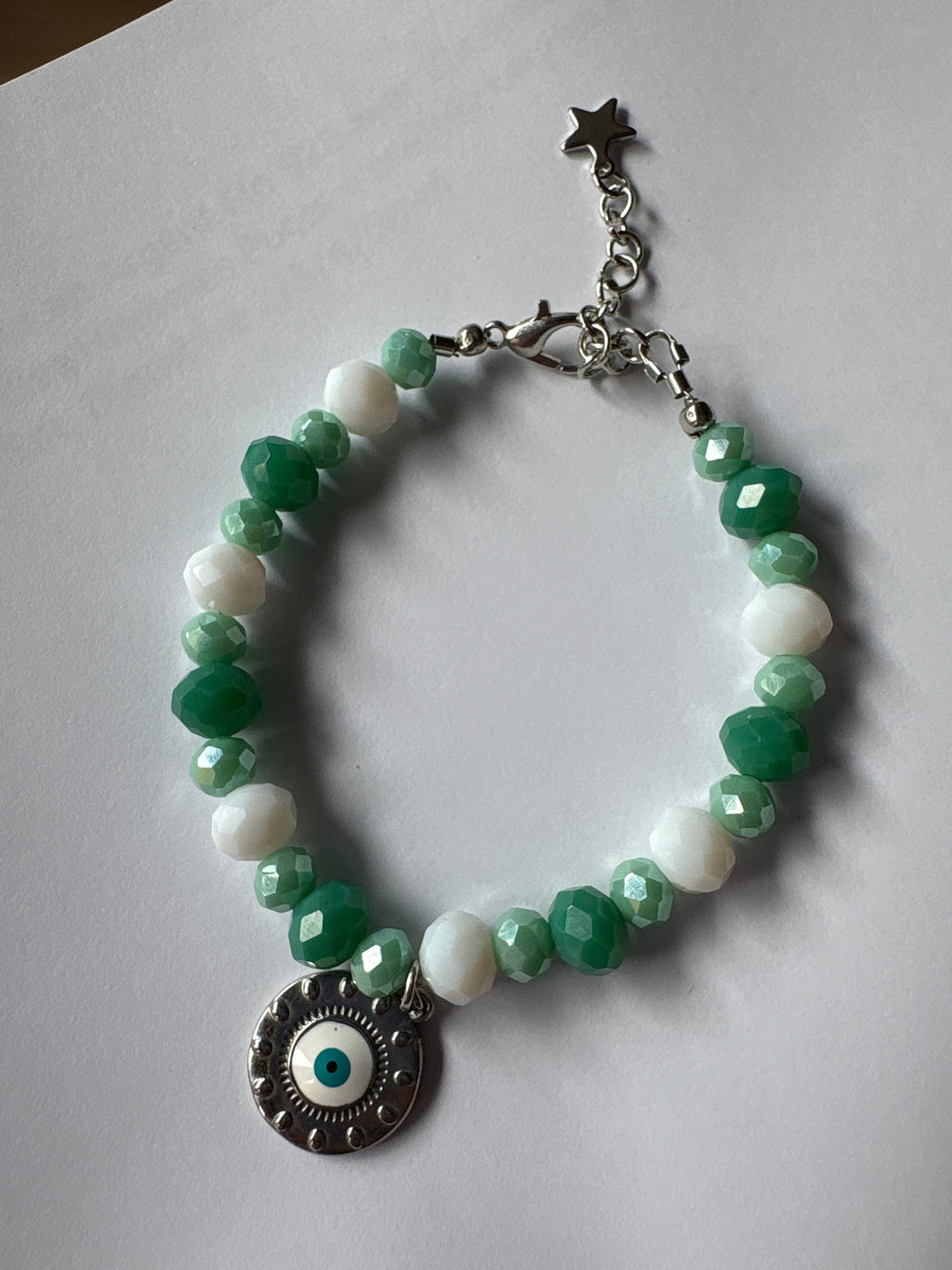 Bracelet Cristaux verre et œil de protection — Fait Main