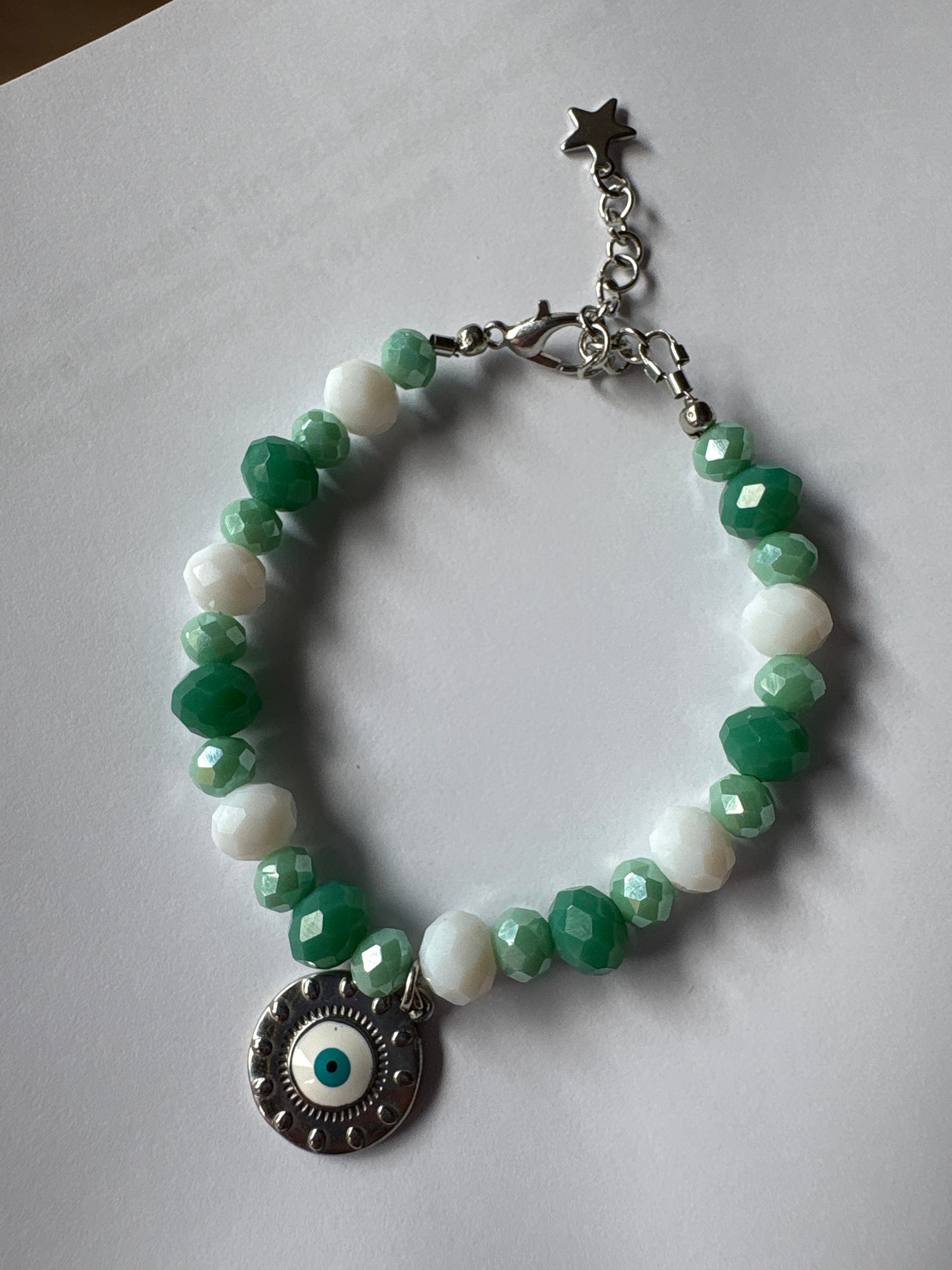 Bracelet Cristaux verre et œil de protection — Fait Main