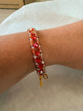 Bracelet double rang cristaux Swarovski orange fait main porté au poignet