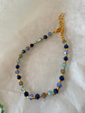 Bracelet simple rang cristaux Swarovski bleu et doré fait main