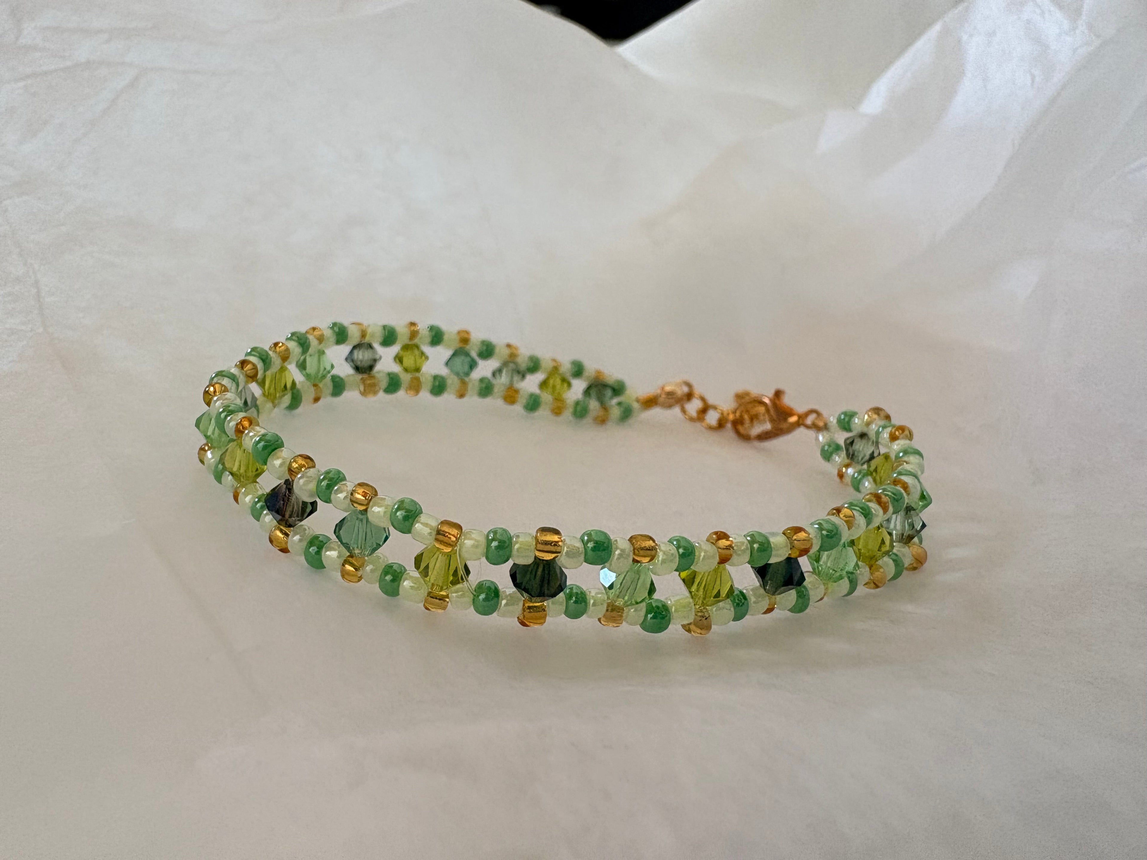 Bracelet double rang cristaux Swarovski vert fait main