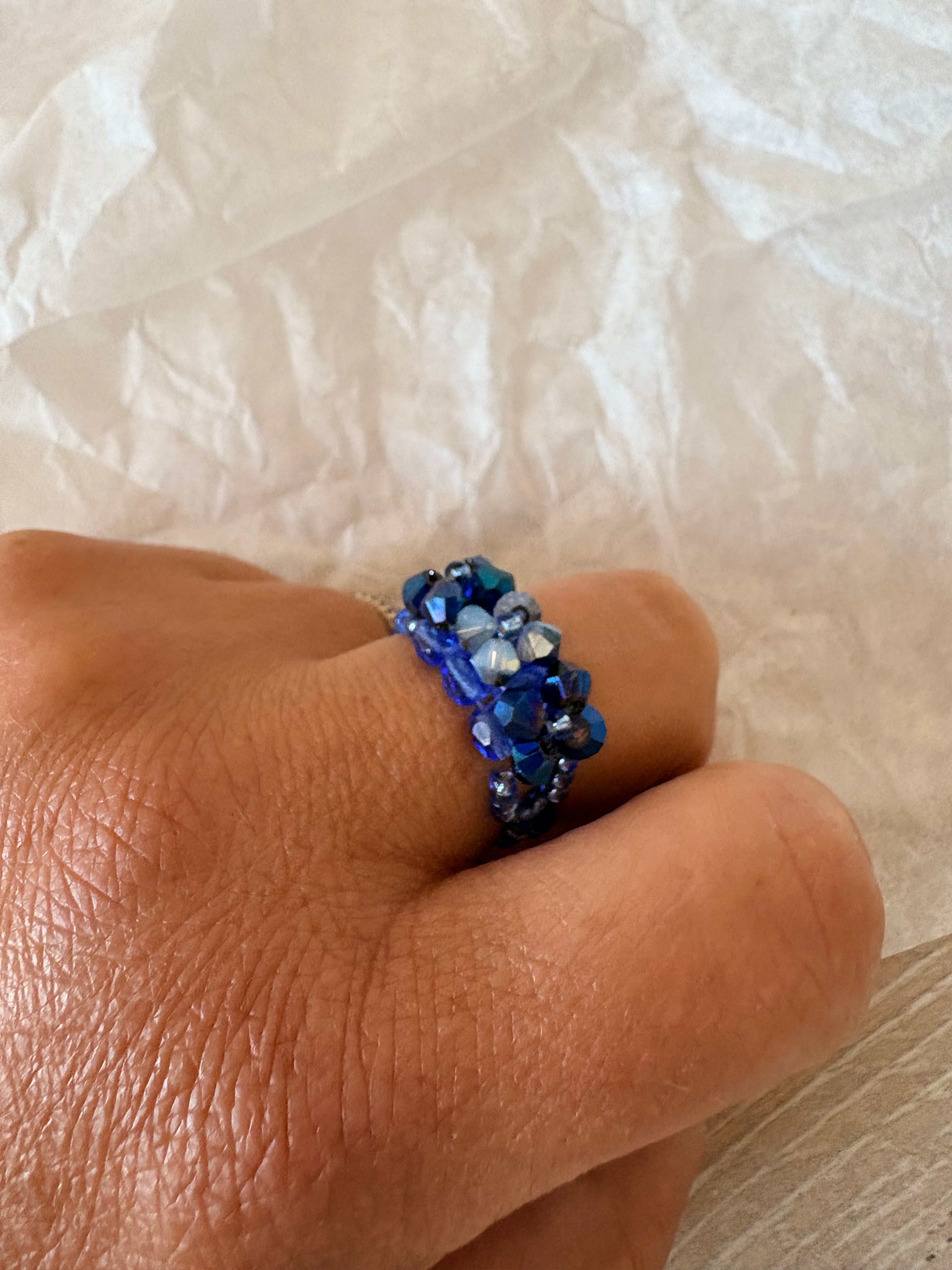 Bague fleurs swarovski bleue