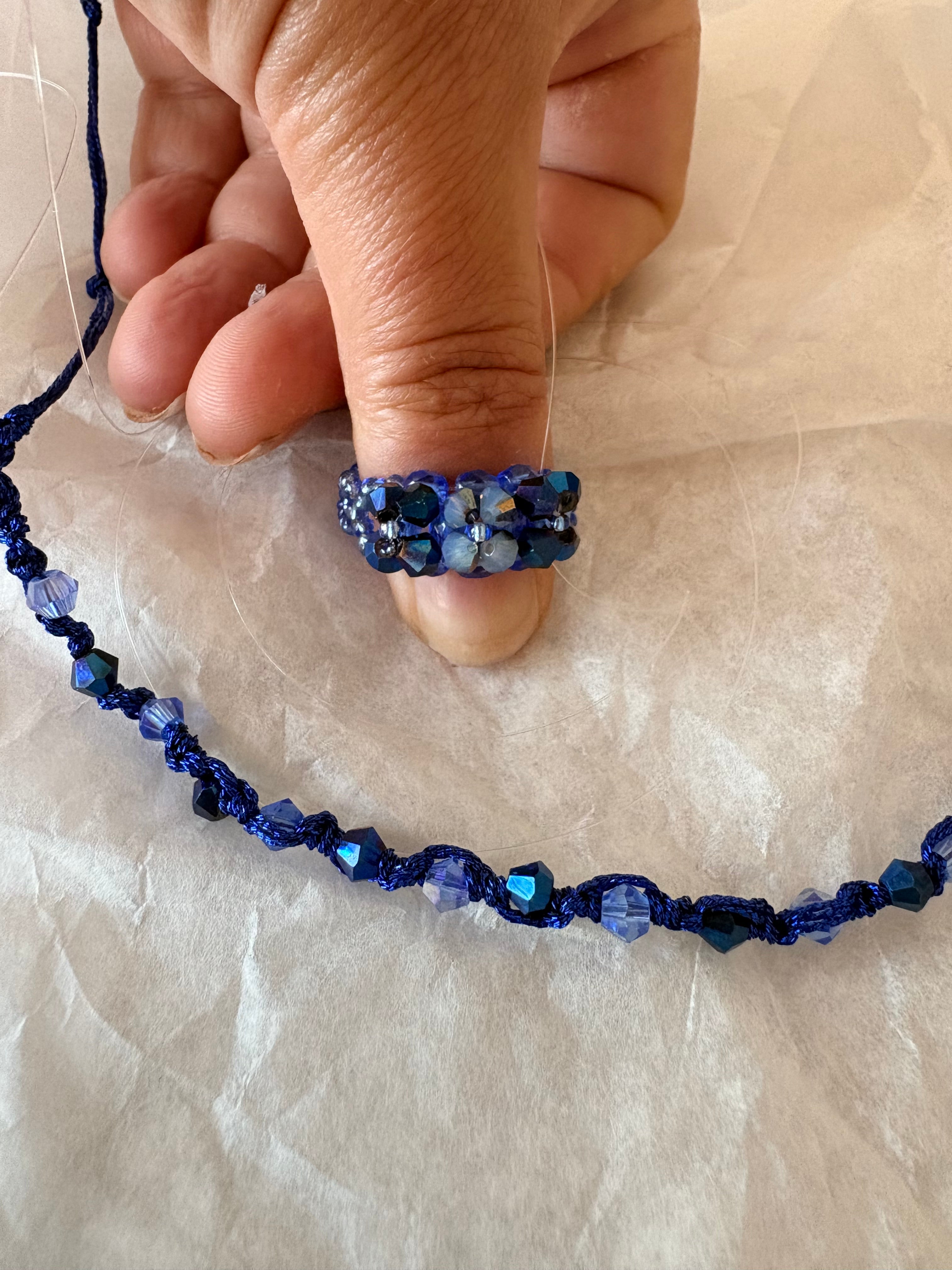 Bague fleurs swarovski bleue