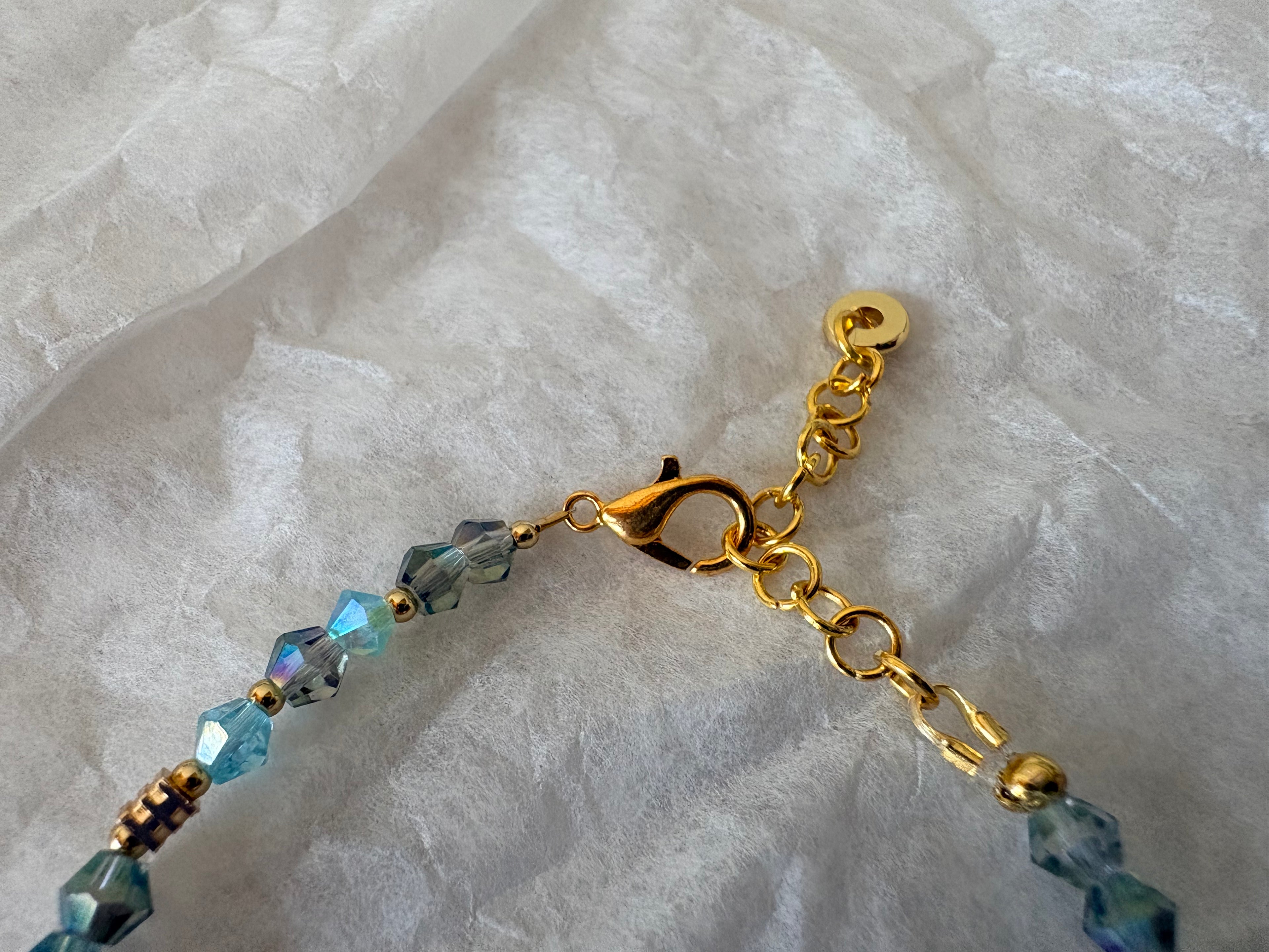 Bracelet Cristaux Swarovski Bleu/gris et Doré — Fait Main