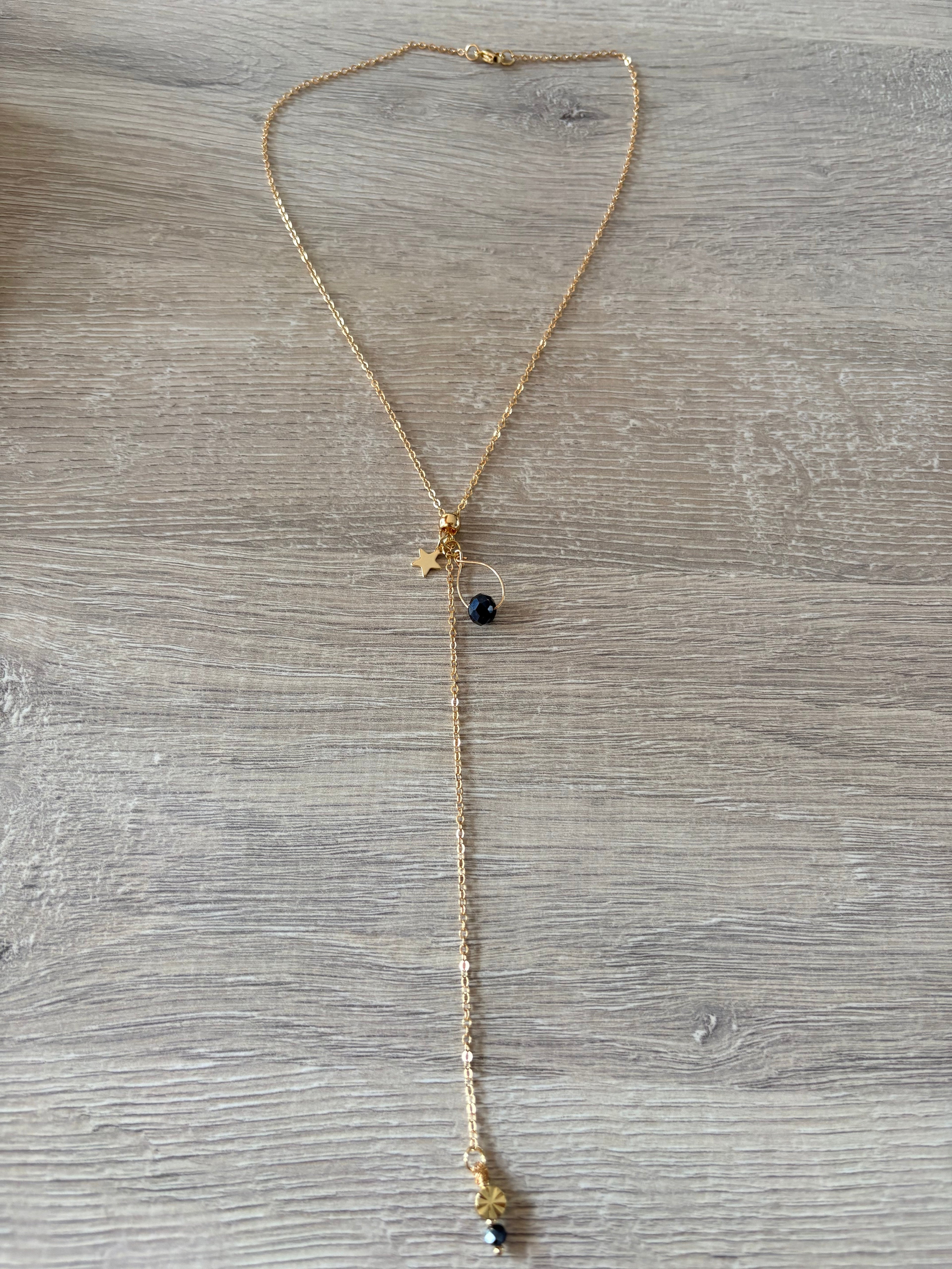sautoir Étoile & Perles Noires fait main