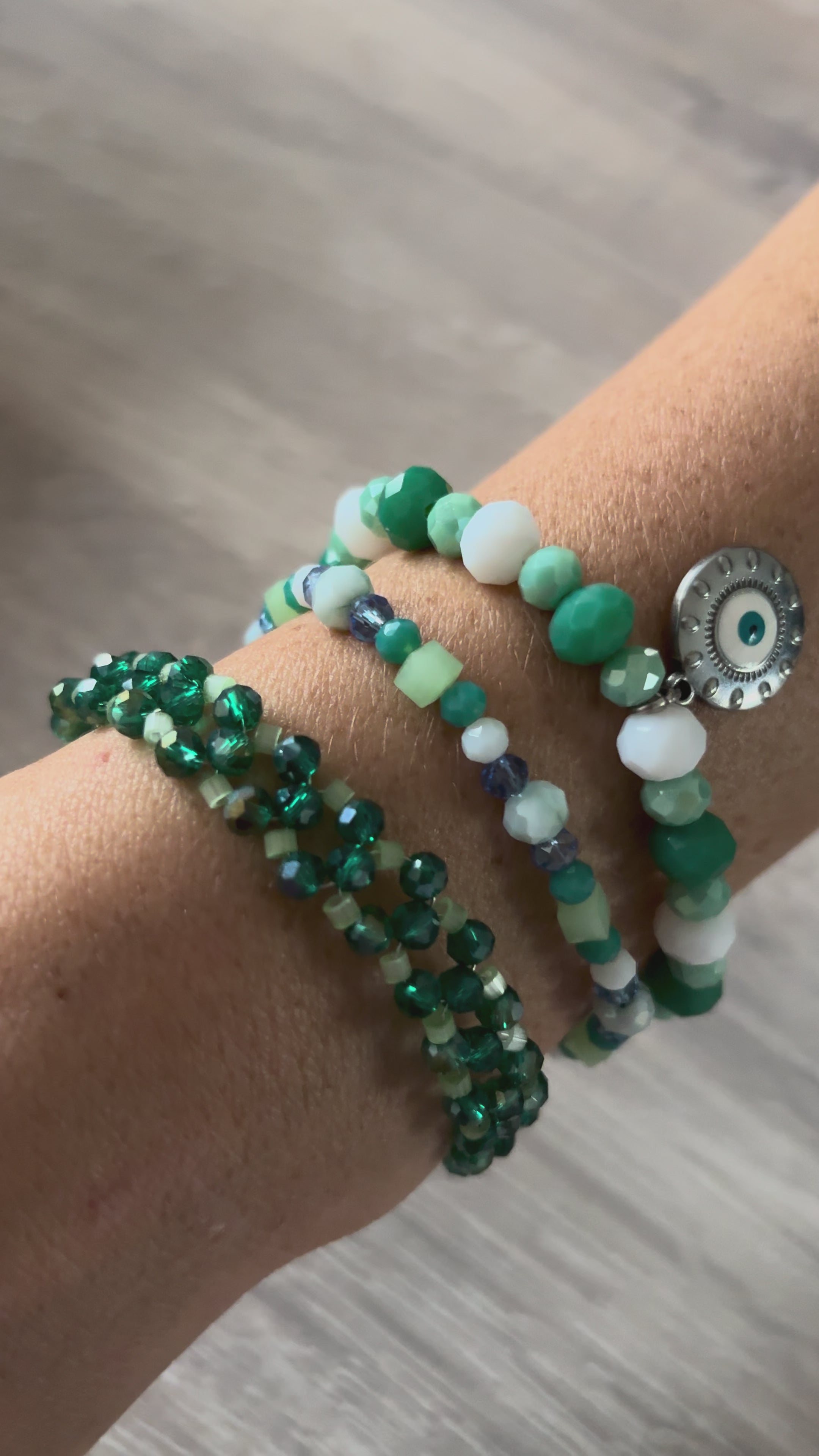 Bracelet Cristaux Swarovski vert d’eau bleu et cristal — Fait Main